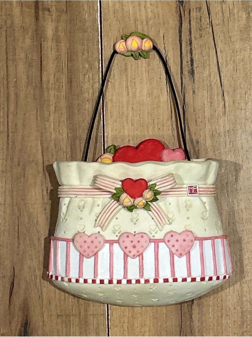 Mary Engelbreit Ceramic Pocket Florals/Hearts Wall Pocket HTF Rare Cottagecore